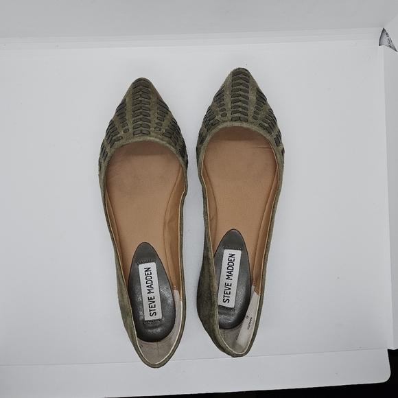 Steve Madden olive green suede Imaura pointed toe flats with lacing detail US 6 - Picture 8 of 9